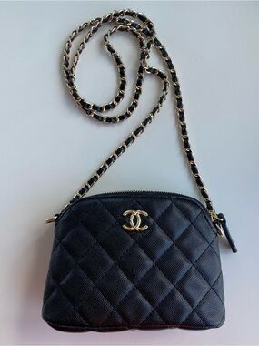 CHANEL Black Quilted Leather Crossbody with Gold CC